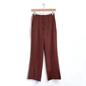 Nanushka Kos Houndstooth Trouser High Waist Button Front Ankle Pant Rust Small